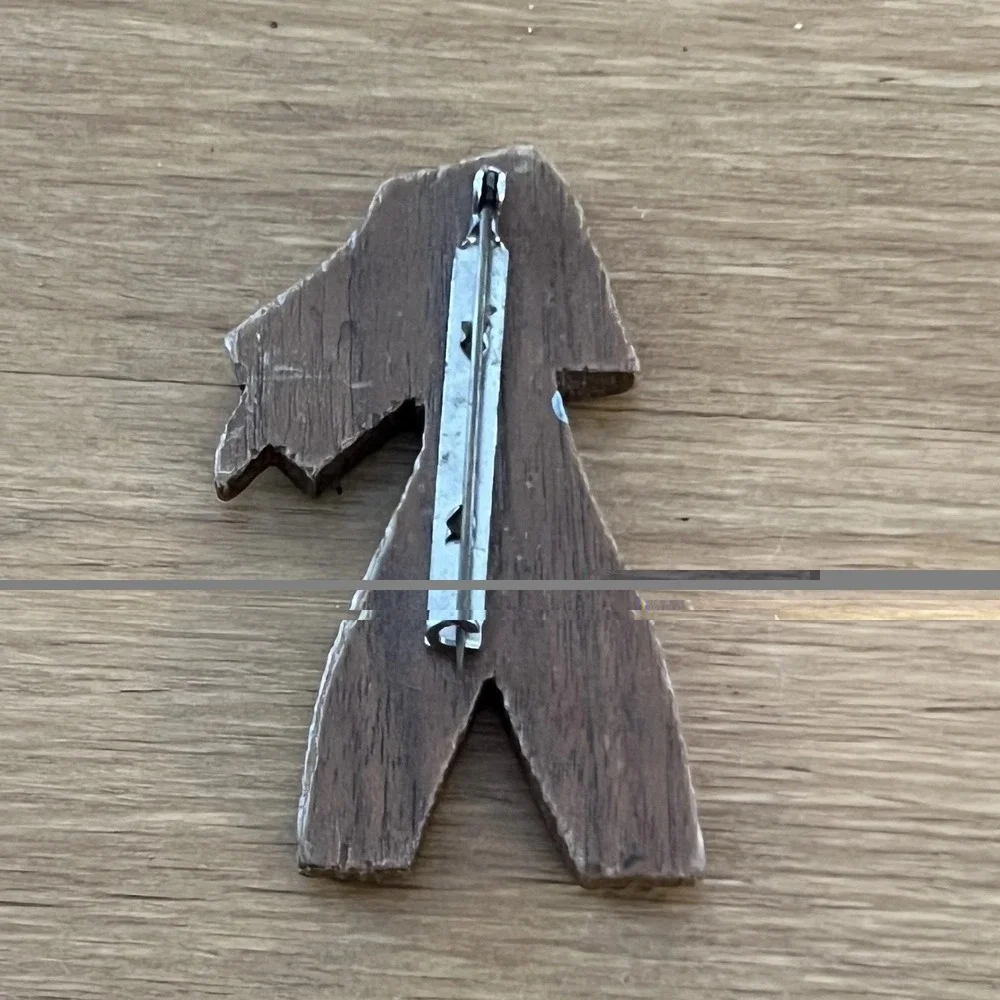 Vintage Hand Carved Wood Dog Brooch Pin Folk Art Primitive Rustic Terrier
